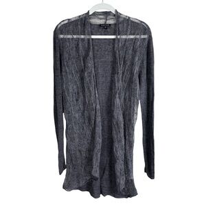 Eileen Fisher Open Front Cardigan Size Large 100% Linen Textured Knit Semi Sheer